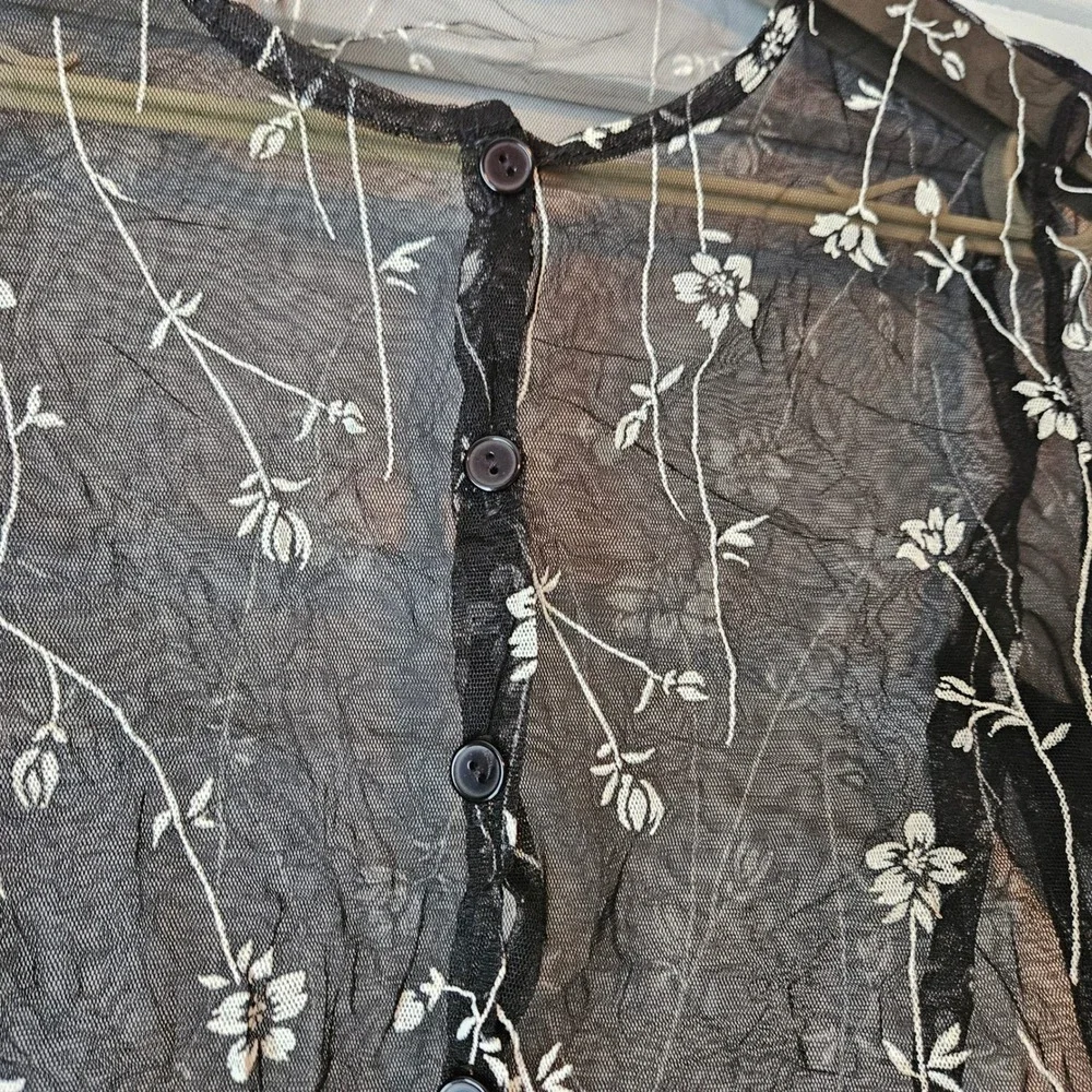 Sheer Black Floral Mesh Cropped Cardigan Top Womens Fairy Grunge Goth‎ Festival